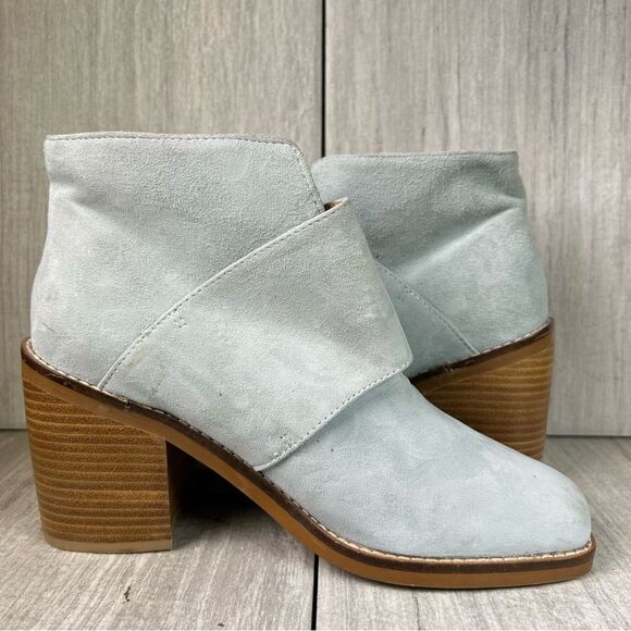 Shelly’s London Blue Suede Leather Ankle Booties Strap Block Heel Women's Size 7 - Picture 2 of 10
